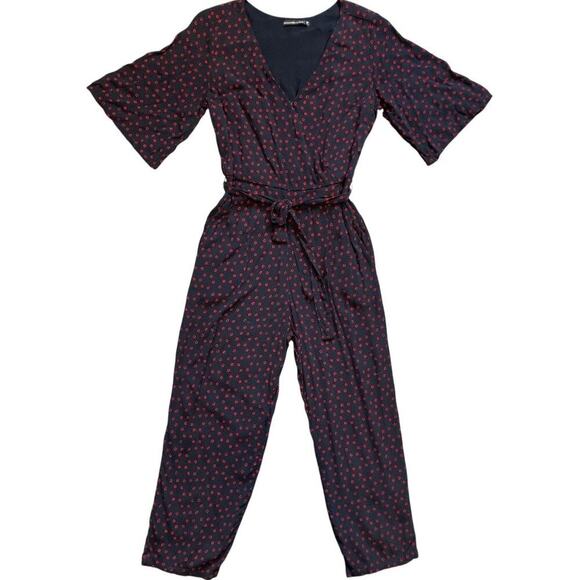 Abercrombie & Fitch Women’s Jumpsuit Short Sleeve Blue & Red Floral Print Small - Picture 2 of 12